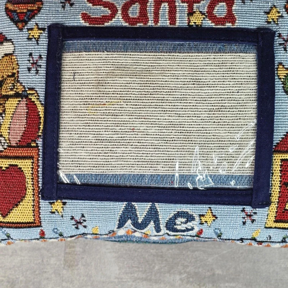 3 Santa's Christmas tapestry pillows Teddy Bear Elf clear picture Pocket 4x6 Vtg